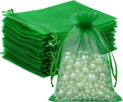 25PCS Green Organza Bags – 5x7In Sheer Mesh Jewelry Pouches, Christmas Organza G