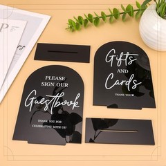 Black Acrylic Modern Wedding Sign, Ceremony and Reception Sign with Stand
