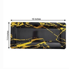 10 pcs 16″ Black Gold long Rectangle Paper Serving Trays Marble Design Tableware
