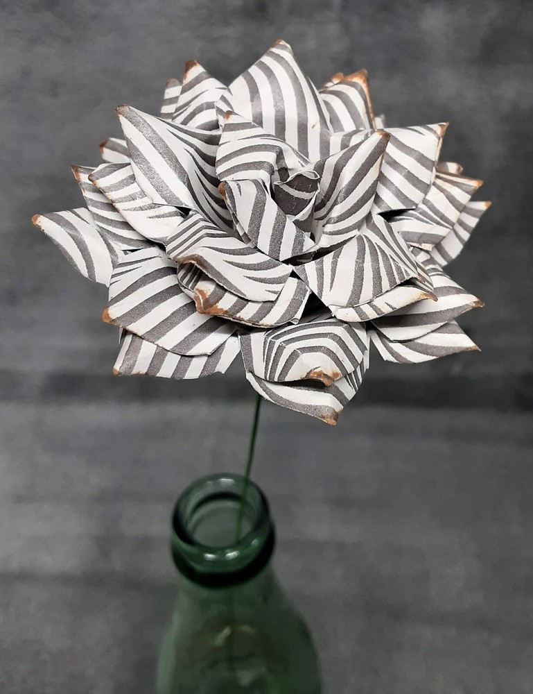 Handmade Paper Flower on stem (Gray Pattern No.2) for Wedding, St. Valentine’s