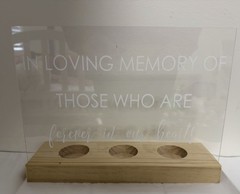 Studio His & Hers In Loving Memory Acrylic Sign w/ Wood Base & 3 Candle Holders