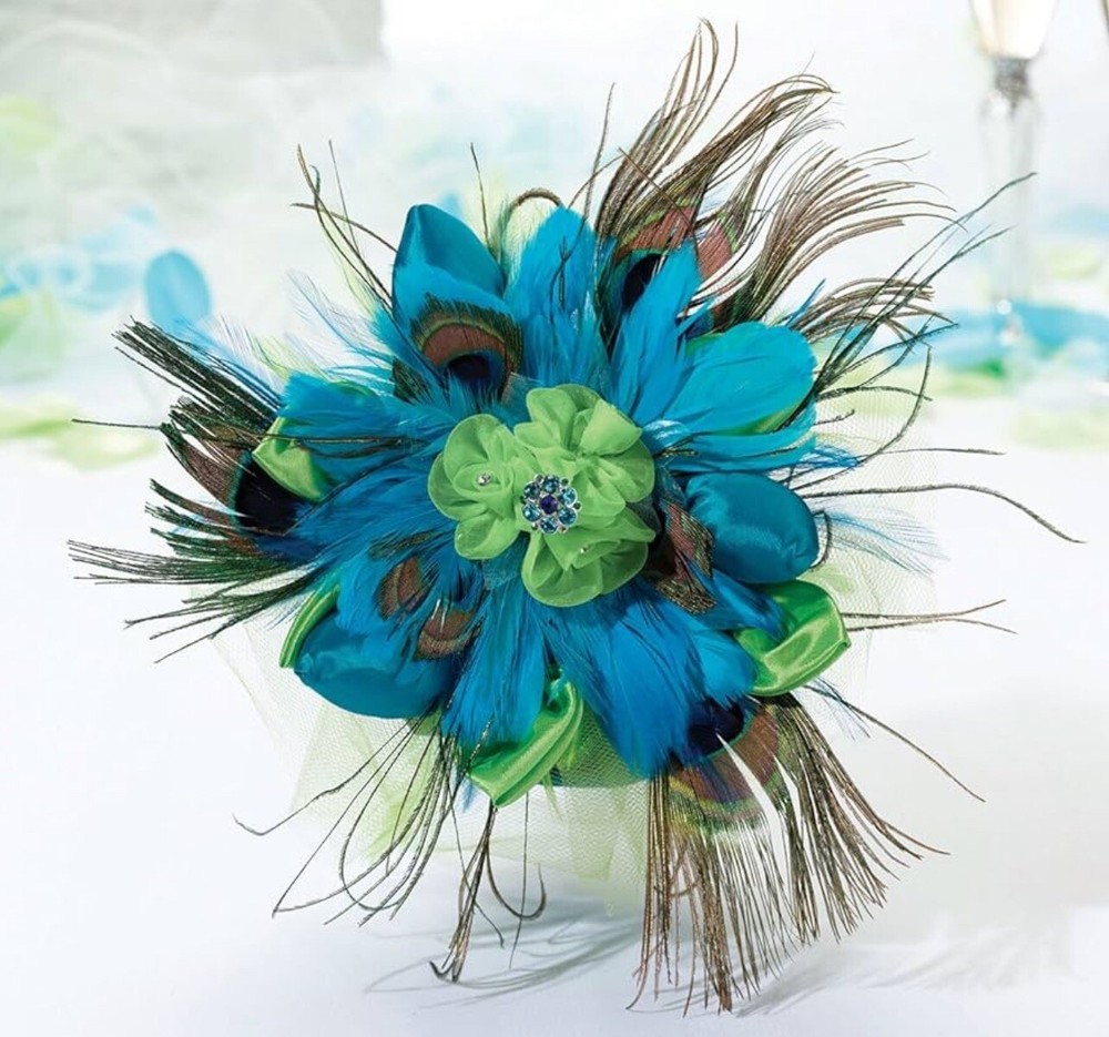 Peacock Feather Wedding Bouquet By Lillian Rose 9” Colorful Well Made