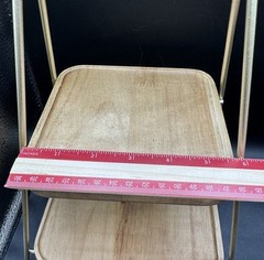 Two Tier Tray Cupcake Holder Display Natural Wood Gold Metal Kitchen Table Decor