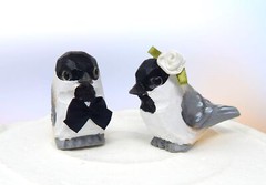 Chickadee Bird Cake Topper Bride Groom Love Wedding Engagement Carve Wood Statue