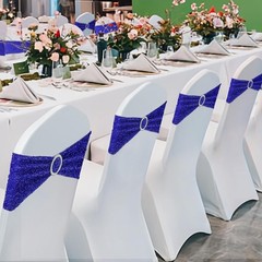 50Pcs Stretch Sequin Chair Sashes One-Sided Glitter Spandex Chair Bands w/Buckle