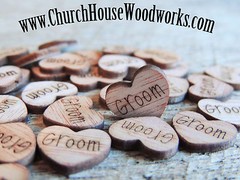Mr, Mrs, Bride, Groom heart shaped, wood confetti, for rustic wedding, USA,decor