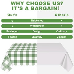 3 Pack Sage Green Gingham Tablecloths, 54 X 3 Pack,