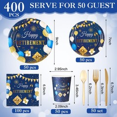 Sunnychicc 400 Pcs Happy Retirement Party Supplies Blue Gold Retirement
