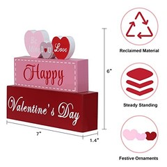 Valentines Day Decor, 3-Layered Pink Red Heart Wood Block Set Color B