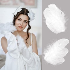 2 Pcs White Feather Hair Clips for Women Pearl Artificial Swan Ostrich Feathe…