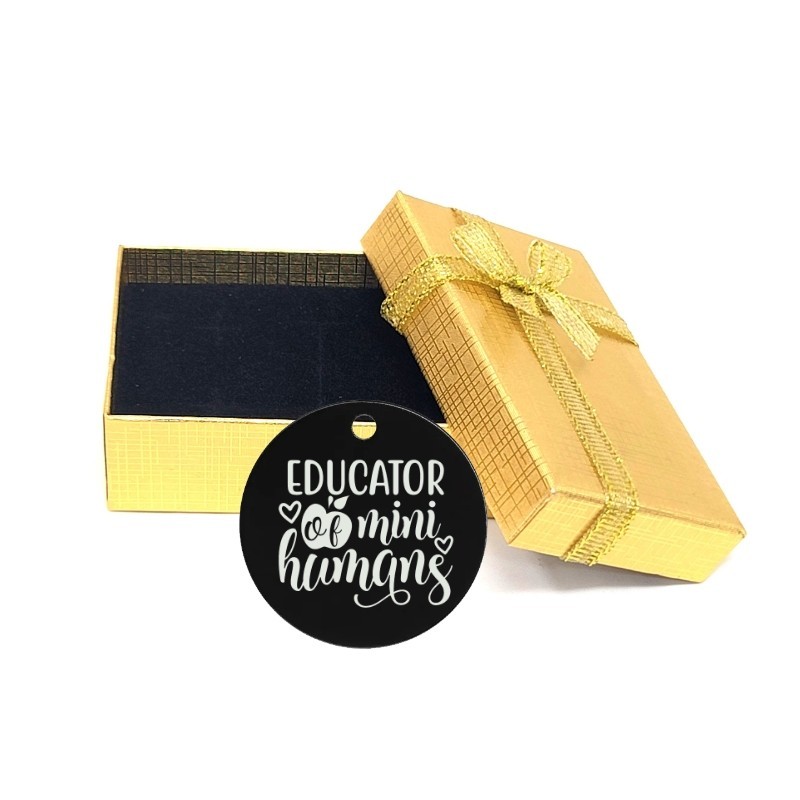 Compact Engraved Teacher’s Round Tag with Educator of Mini Humans Quote for Her