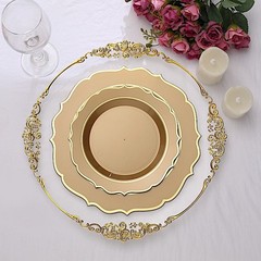 30 GOLD 8″ Round Plastic Dinner Plates GOLD Scalloped Rim Events Wedding