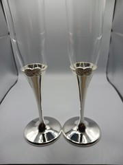 Vera Wang Wedgwood Infinity Toasting Champaigne Flutes Silver & Glass Set of 2