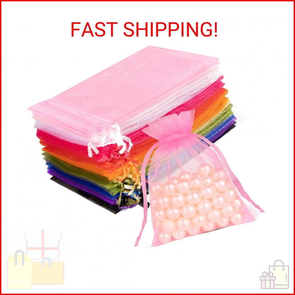 Crweety 50 Pack 3×4 Inch Assorted Color Organza Bags, Vibrant Mix of 10 Colors M