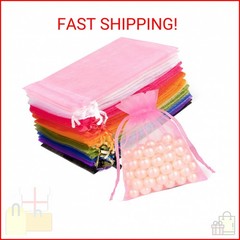 Crweety 50 Pack 3×4 Inch Assorted Color Organza Bags, Vibrant Mix of 10 Colors M