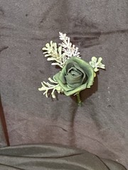 Hunter Green, Ivory and some white. Bridal bouquet with matching boutonnière.