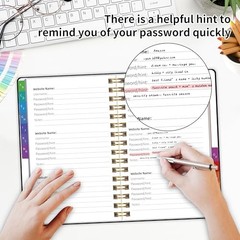 Password Book with Alphabetical Tabs, Password Keeper Book for Seniors, Black