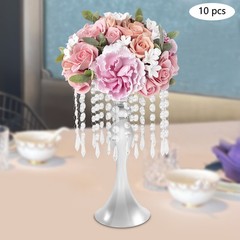 Set Of 10 Silver Tabletop Flower Stands 13.8 in Acrylic Crystal
