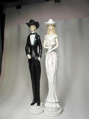 Western Cowboy Groom Cowgirl Bride Figurines TALL Wedding Cake tops Caketopper