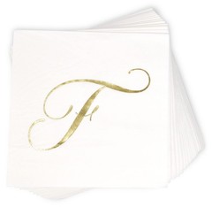 100 Monogram Letter F Cocktail Napkins Gold Foil Initial Disposable Paper Ele…
