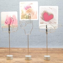 Cute Finger Gesture Desk Photo Display with Clips for Office, Table Silver