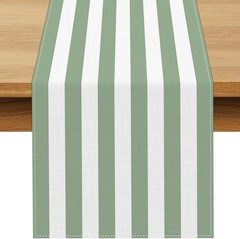 Buxiuer Sage Green and White Cabana Striped Table 13″ x 108″,