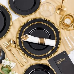 175pcs Black and gold Plastic Plates – Black and Gold 175 Pieces (25 Guests)