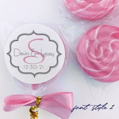 (24) Personalized Wedding Favor Labels Stickers Monogram Border 1.67″ Round
