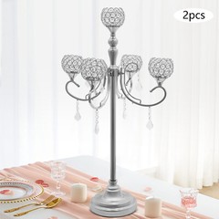 5 Arms Crystal Candelabra Freestanding Candle Holder Centerpiece Silver