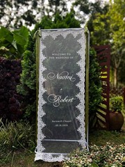 Romantic Lace Wedding Welcome Sign, Sheer Tulle Reception Banner Decor