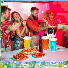 100 Pcs Square Plastic Cup with Lids and Straws 16 oz Clear Disposable Cold