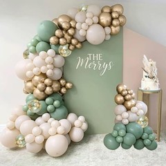 Sage Green White Sand Balloon Arch Kit, Green Beige Gold Metallic Sage Gold