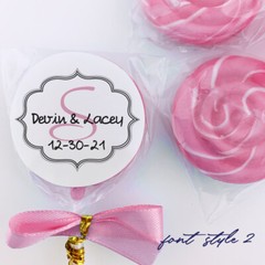 (24) Personalized Wedding Favor Labels Stickers Monogram Border 1.67″ Round