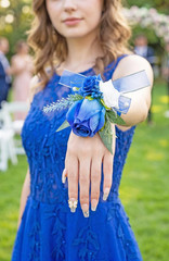Royal Blue Corsage and Boutonniere Set for Wedding Prom, Artificial Rose Flower