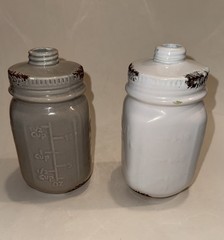 Set of 2 Ceramic Mason Jar Style Kitchen Gray White Farmhouse Decor