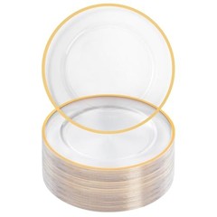 12 Inch Disposable Charger Plates Plastic Pack Plastic Clear 100 Gold Rim