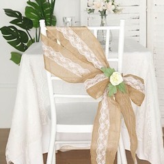 5×108-Inch Natural BURLAP CHAIR SASH White Floral Lace Party Event Supplies