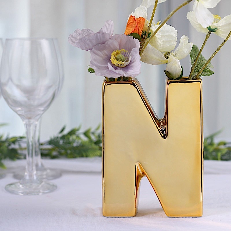 GOLD 6″ Ceramic N Symbol Flower VASE Table Centerpiece Party Events Decorations