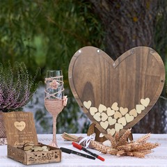 Elegant Wooden Wedding Guest Book w/ 88pcs Hearts and Stand Reception Guestbook
