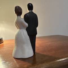 Vintage Ceramic Wedding Cake Topper Figurine Bride & Groom Reusable White/Black