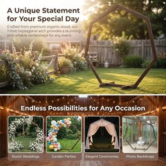 7ft Rustic Wedding Arch Wooden Heptagon with Simple Assembly Instructions