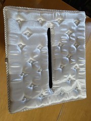 White Satin Wedding Card Box Memory Keepsake Holder Pearl Tufted Lid