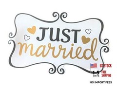 Elegant Blooms & Things Just Married Car Magnet 12 x 7.5, White, Black &