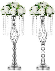 2 Pcs Silver Wedding Centerpieces Flower Stand, 21.7In/55Cm Height Wedding Road