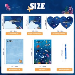 WERNNSAI 69 PCS Stationery Letter and Envelopes, Shark Kids Stationery Set, L…