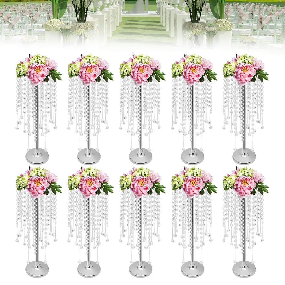 10pcs Crystal Flower Stand Silver Table Centerpieces for Wedding Party Decor