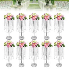 10pcs Crystal Flower Stand Silver Table Centerpieces for Wedding Party Decor