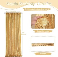 Gold Sequin Backdrop Curtain Panels Stage 2 Pieces 2FTx8FT Wedding Party Back…