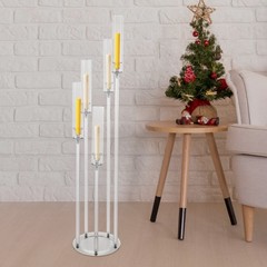 5-Arm Candle Holder Acrylic Clear Freestanding Candle Holder with Candle Cover