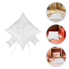2Pcs Wedding Ceremony Ring Cushion Holder White Fabric Elegant Bowknot Pillow